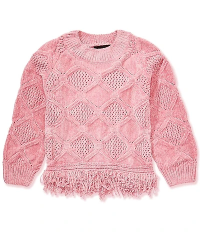 I.N. Girl Big Girls Raglan-Sleeve Fringed-Trimmed Chenille Sweater