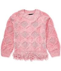 I.N. Girl Big Girls Raglan-Sleeve Fringed-Trimmed Chenille Sweater
