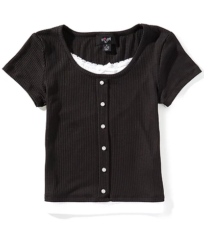 I.N. Girl Big Girls Short-Sleeve Faux-Button-Front Two-Fer Top