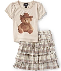 I.N. Girl Big Girls Short-Sleeve Teddy T-Shirt & Printed Skirt Set