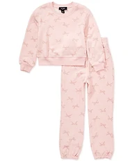I.N. Girl Little Girls 2-Piece Bow Print Sweatshirt and Jogger Set
