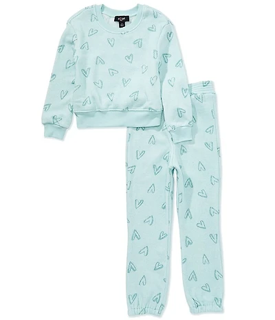 I.N. Girl Little Girls 2-Piece Heart Print Sweatshirt and Joggers Set