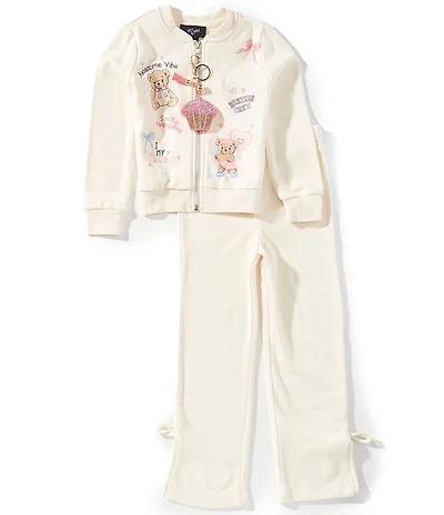I.N. Girl Little Girls Big Girls Scribble Print French Terry Jacket & Coordinating Bow Accented French Terry Jogger Pants Set