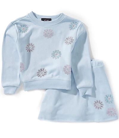 I.N. Girl Little Girls Long Sleeve Rhinestone Embellished Floral Sweatshirt & Coordinating Skirt Set