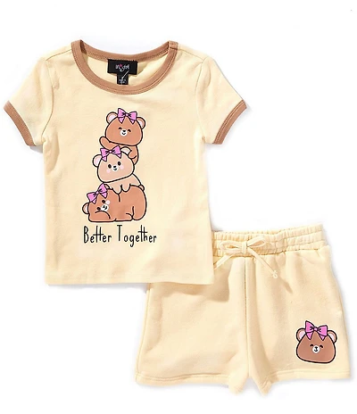 I.N. Girl Little Girls Short-Sleeve #double;Better Together#double; Bear Tee & Pull-On Matching Shorts Set
