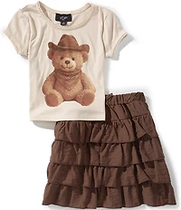 I.N. Girl Little Girls Short Sleeve Teddy T-Shirt & Ruffle Tiered Skirt Set