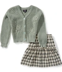 I.N. San Francisco Big Girls Long Sleeve Floral Cardigan & Ruffle Tier Skirt Set