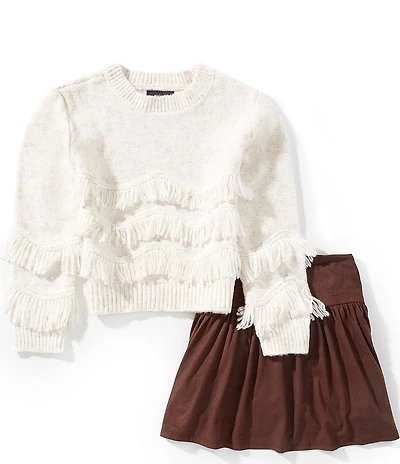 I.N. San Francisco Big Girls Long Sleeve Fringe Sweater & Skirt Set