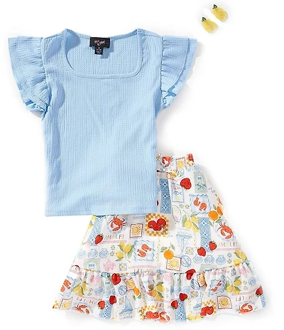 I.N. Girl Big Girls Short-Sleeve T-Shirt & Postcard-Printed Skirt Set