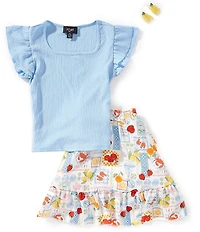 I.N. Girl Big Girls Short-Sleeve T-Shirt & Postcard-Printed Skirt Set