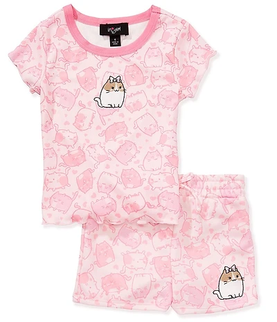 I.N. San Francisco Little Girls Short Sleeve Kitty Printed Embroidered Motif T-Shirt & Matching Shorts Set