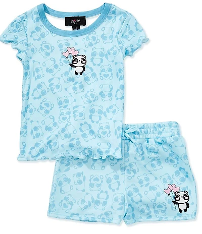 I.N. San Francisco Little Girls Short Sleeve Panda Printed Embroidered Motif T-Shirt & Matching Shorts Set