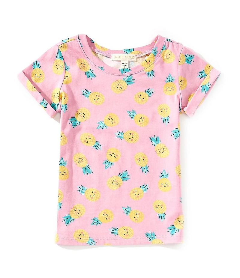 Indie Gold Little Girls Roll-Sleeve Pineapple-Printed T-Shirt