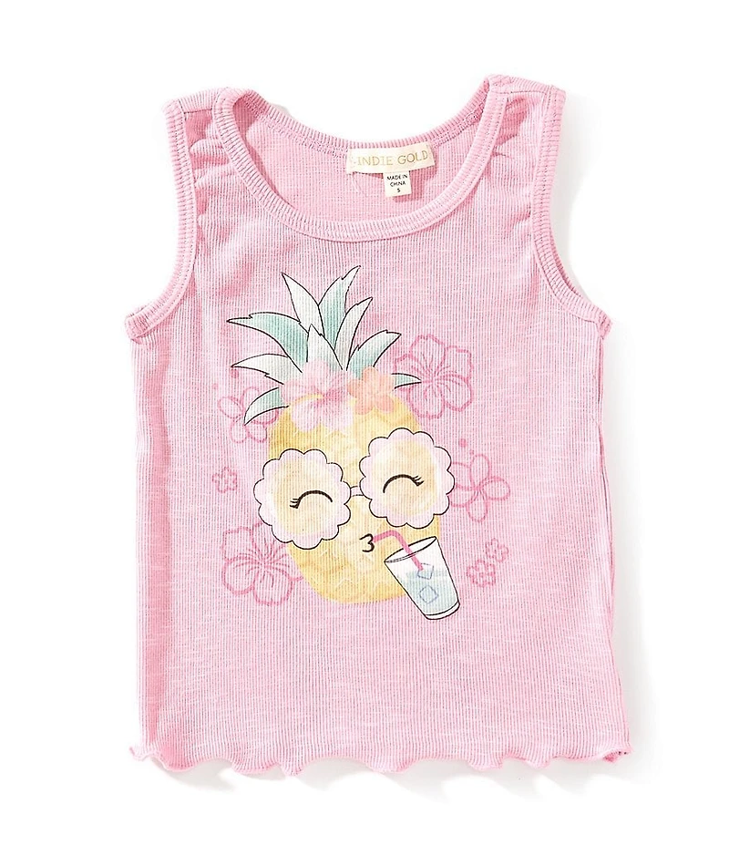 Indie Gold Little Girls Sleeveless Pineapple-Character-Graphic Rib-Knit Tank Top