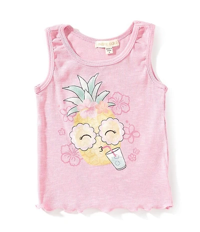 Indie Gold Little Girls Sleeveless Pineapple-Character-Graphic Rib-Knit Tank Top