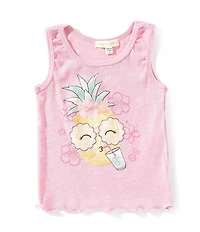 Indie Gold Little Girls Sleeveless Pineapple-Character-Graphic Rib-Knit Tank Top