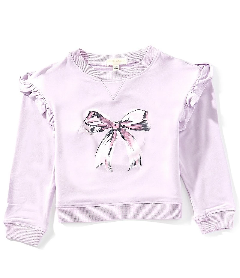 Indie Gold Little Girls Long-Sleeve Large-Bow-Printed Sweatshirt