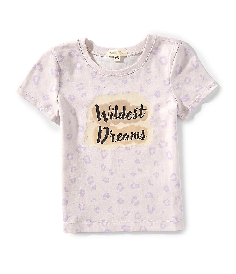 Indie Gold Little Girls Short Sleeve Leopard Print T-Shirt