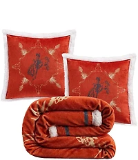 Indigo Hill by HiEnd Accents Marfa Campfire Sherpa Bucking Bronco Accent Pillows and Blanket Set