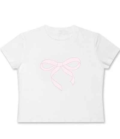 Iscream Big Girls Cropped Short Sleeve Bow Graphic T-Shirt