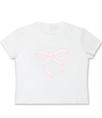 Iscream Big Girls Cropped Short Sleeve Bow Graphic T-Shirt