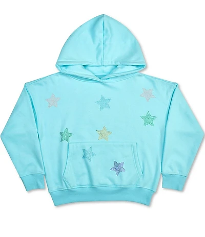 Iscream Big Girls Long Sleeve Sparkling Star Print Blue Hoodie