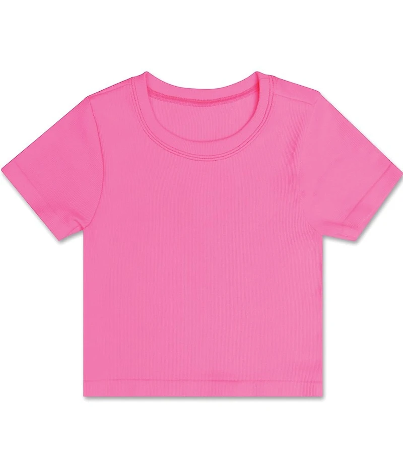 Iscream Big Girls Pink Ribbed Self Sleeve Seamless Shirt