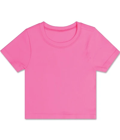 Iscream Big Girls Pink Ribbed Self Sleeve Seamless Shirt