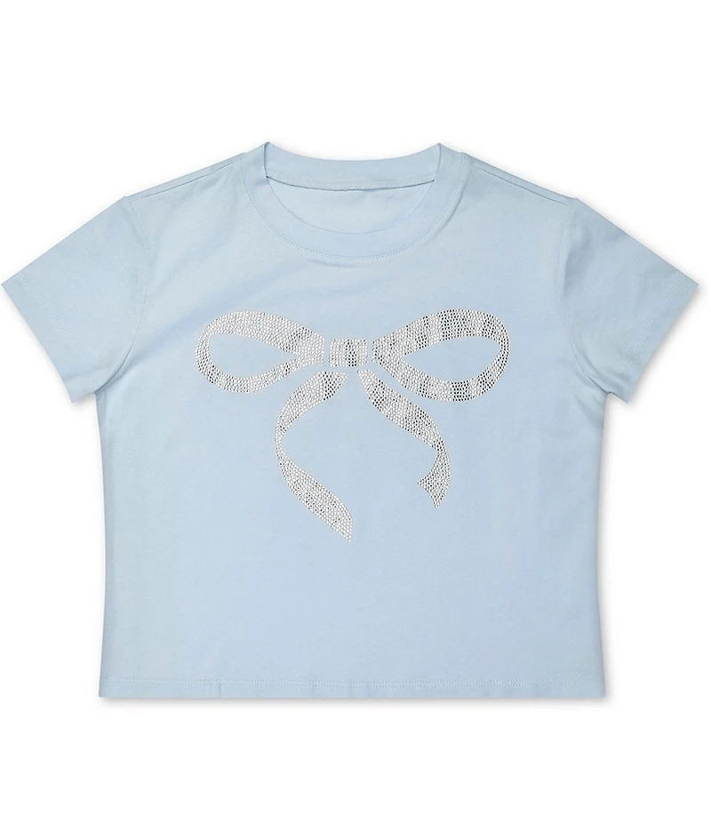 Iscream Big Girls Short Sleeve Rhinestone Embellished Bow Graphic T-Shirt