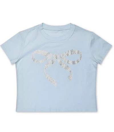 Iscream Big Girls Short Sleeve Rhinestone Embellished Bow Graphic T-Shirt