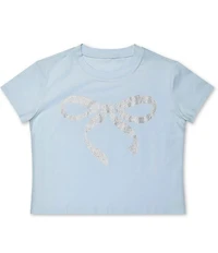 Iscream Big Girls Short Sleeve Rhinestone Embellished Bow Graphic T-Shirt