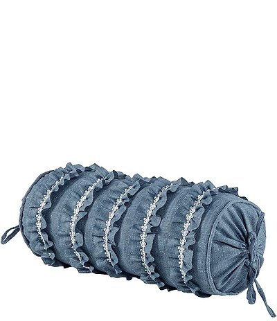 J. Queen New York Chantalee Crochet Trim And Ruffled Flange Neckroll Accent Decorative Pillow