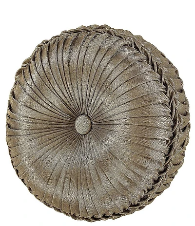 J. Queen New York Glimmerstone Gold Diamond Textured Button-Tufted Braided Detail Round Pillow