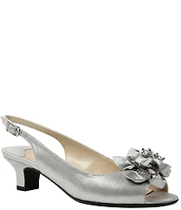 J. Renee Leonelle Satin Flower Ornamented Slingback Peep Toe Pumps