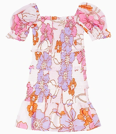 J.Marie Big Girls Mollie Floral Print Puff Sleeve Dress
