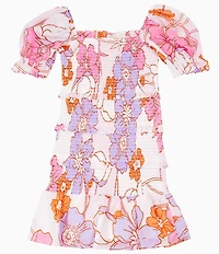 J.Marie Big Girls Mollie Floral Print Puff Sleeve Dress