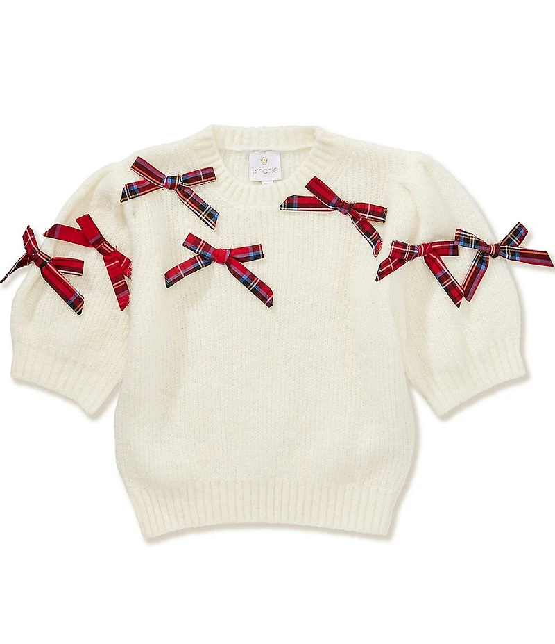 J.Marie Big Girls Short Sleeve Hollin Bow Sweater