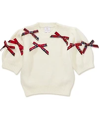 J.Marie Big Girls Short Sleeve Hollin Bow Sweater
