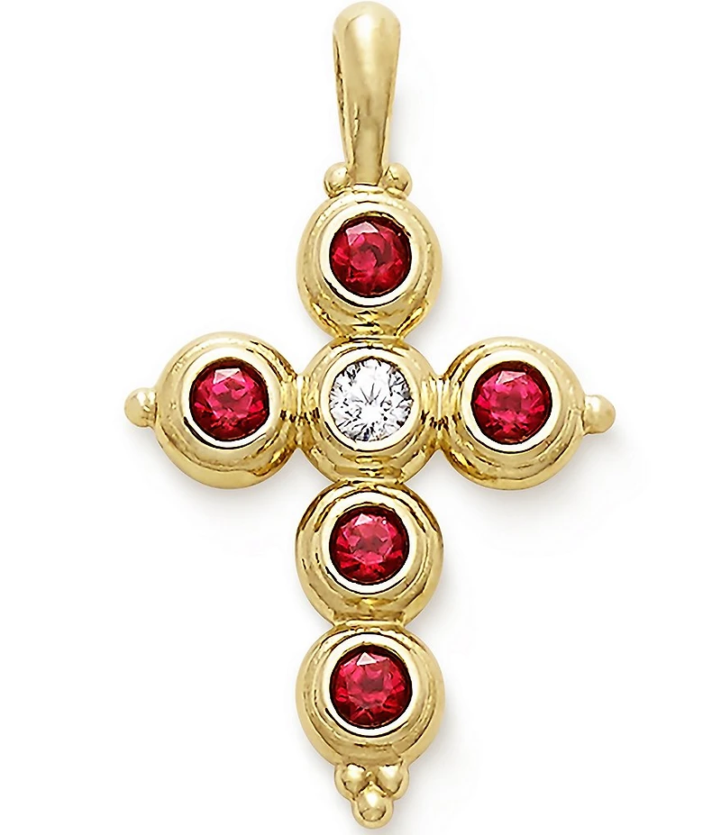 James Avery 14K Gold Antiquity Cross with Lab-Created Rubies & Diamond Charm