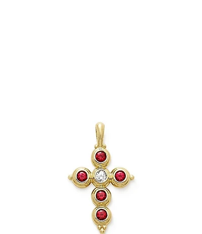 James Avery 14K Gold Antiquity Cross with Lab-Created Rubies & Diamond Charm