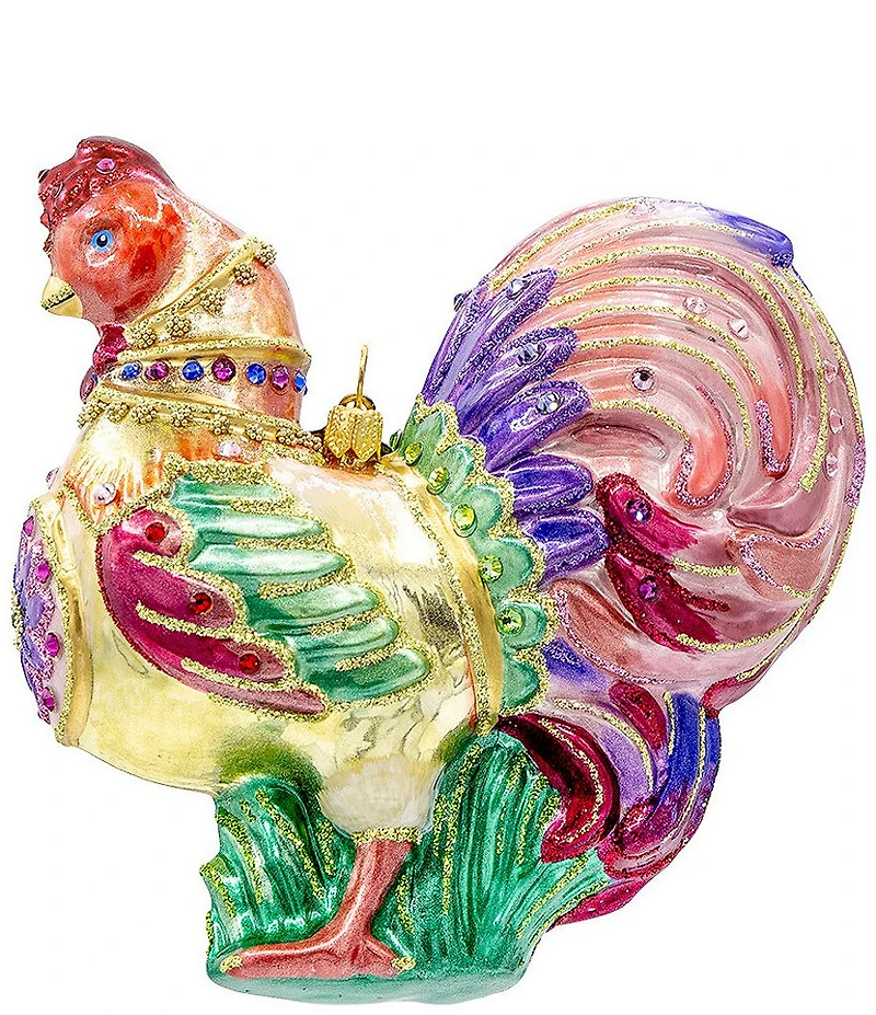 Jay Strongwater Holiday Love Collection Lavish Rooster Glass Ornament