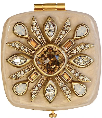 Jay Strongwater Schuyler Maltese Bejeweled Double-Sided Square Compact Mirror