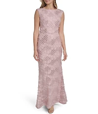 Jessica Howard 3D Floral Extended Shoulder Long Gown