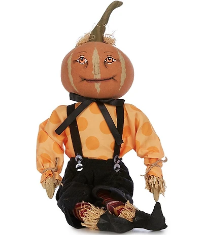 Joe Spencer's Gathered Traditions Festive Fall Parker Pumpkin Head Boy Figurine