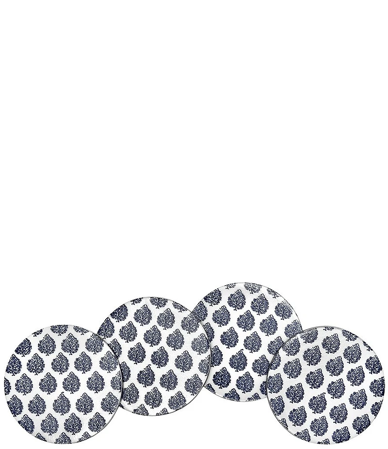 John Robshaw Kamik Indigo Resin Coasters, Set of 4