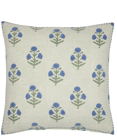 John Robshaw Lucy Azure Blossoms Print Decorative Square Pillow