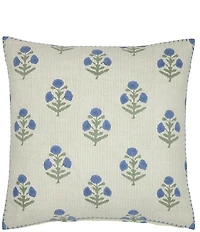John Robshaw Lucy Azure Blossoms Print Decorative Square Pillow