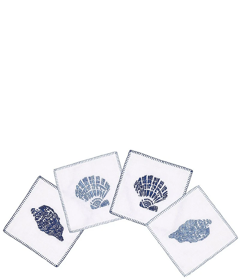 John Robshaw Sea Shell Embroidered Cocktail Napkins, Set of 4