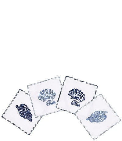 John Robshaw Sea Shell Embroidered Cocktail Napkins, Set of 4