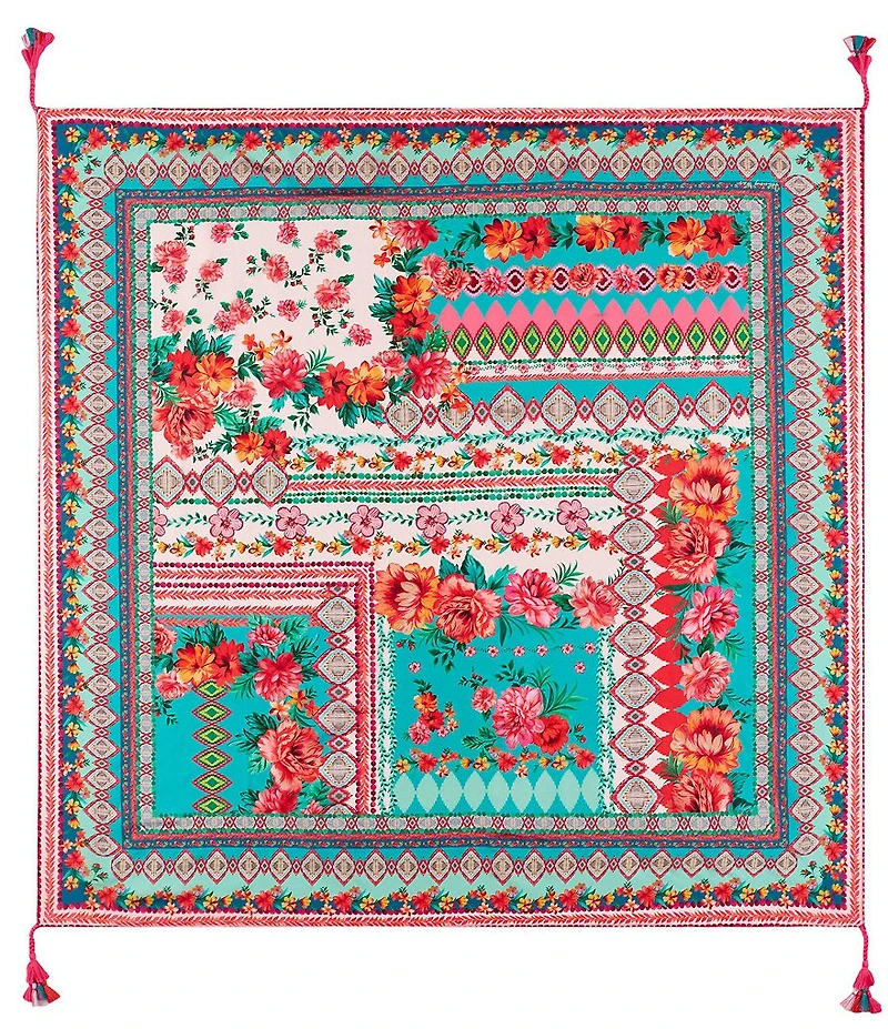 JOHNNY WAS Renata Print Tassel Silk Square Scarf